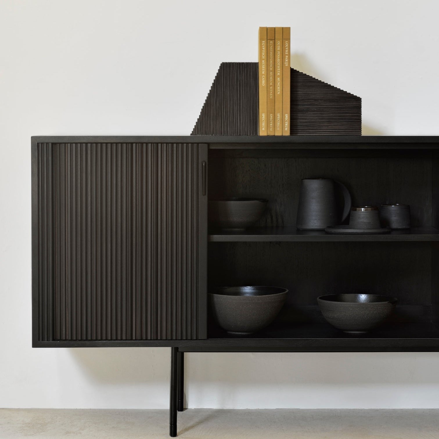 Grooves Dark Brown Mahogany Bookends, Set Of 2