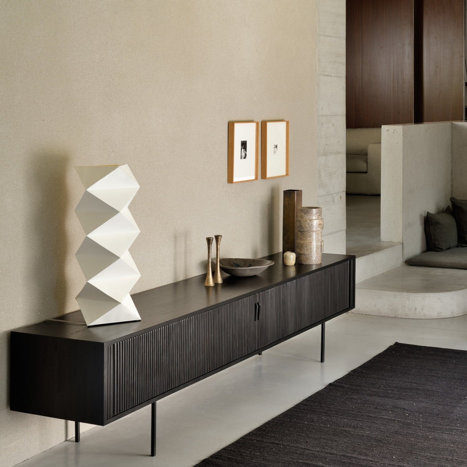 Roller Max TV cupboard - varnished teak - black - 2 sliding doors - 1 inside drawer