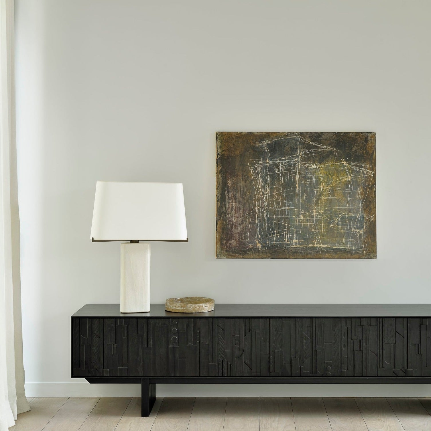 Mosaic Black Teak Media Console, 63"