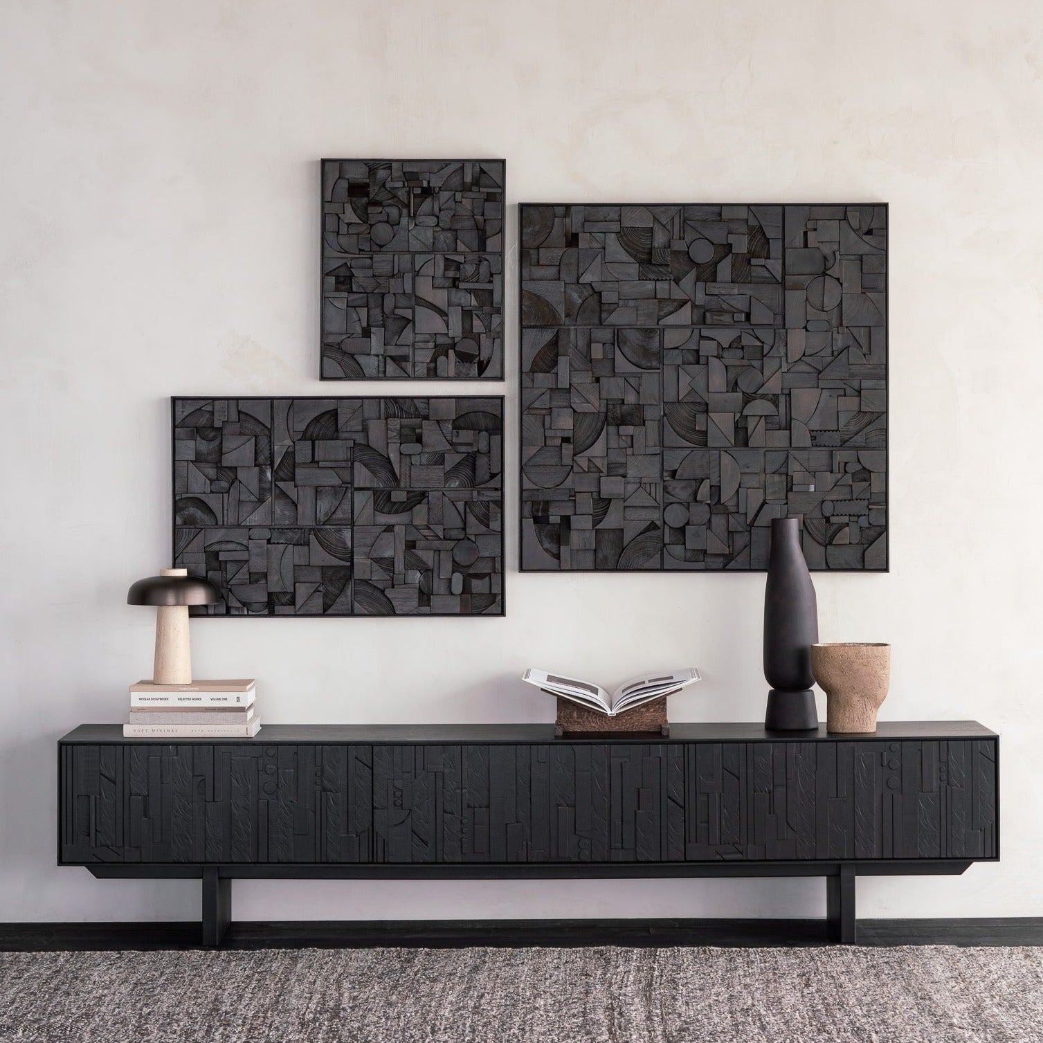 Mosaic Black Teak Media Console, 95.5"