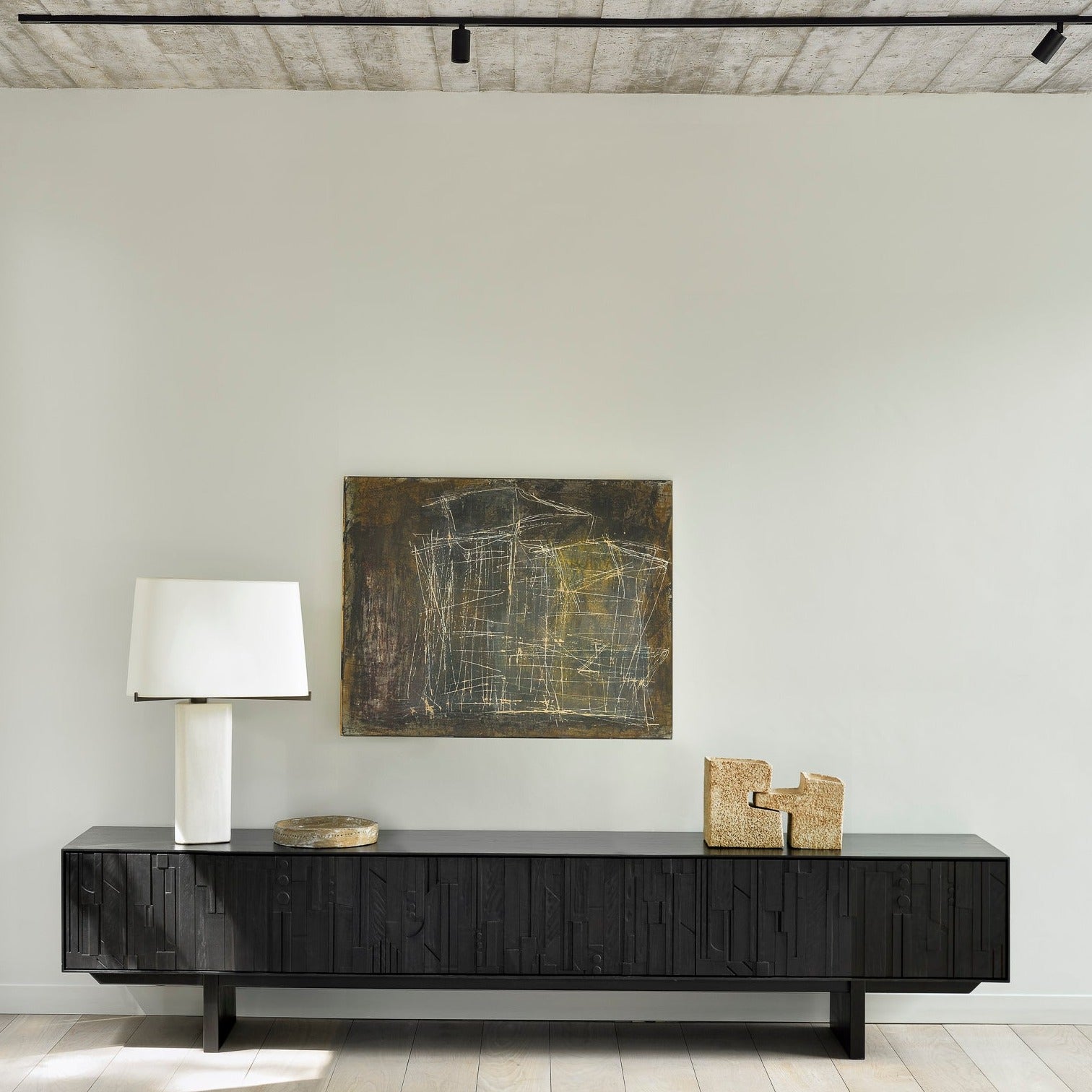 Mosaic Black Teak Media Console, 95.5"