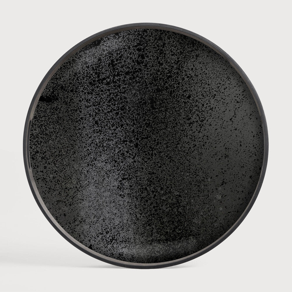 Round Charcoal Aged Mirror Tray, Small