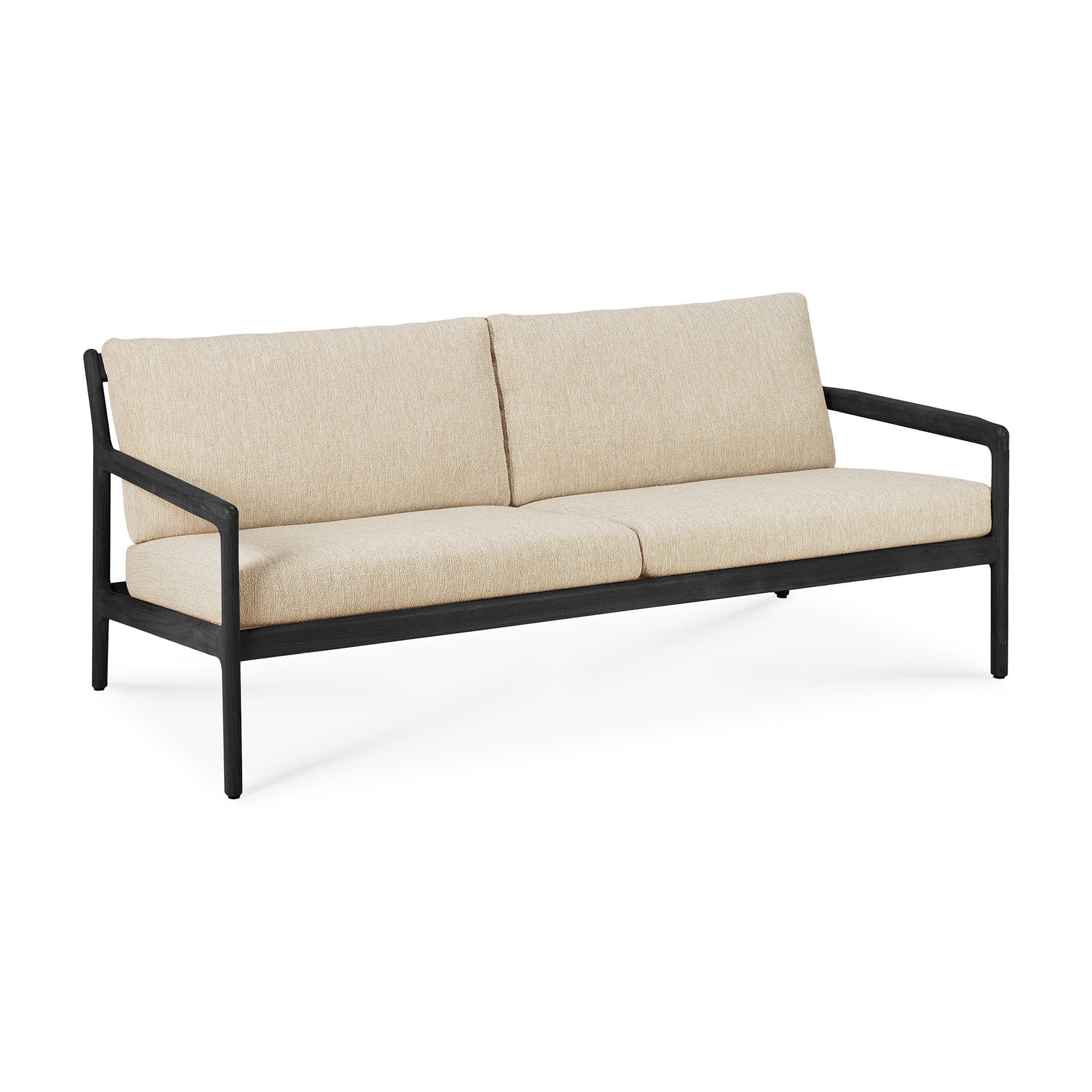 Jack Solid Black Teak Outdoor 2 Seater Sofa, Natural Fabric