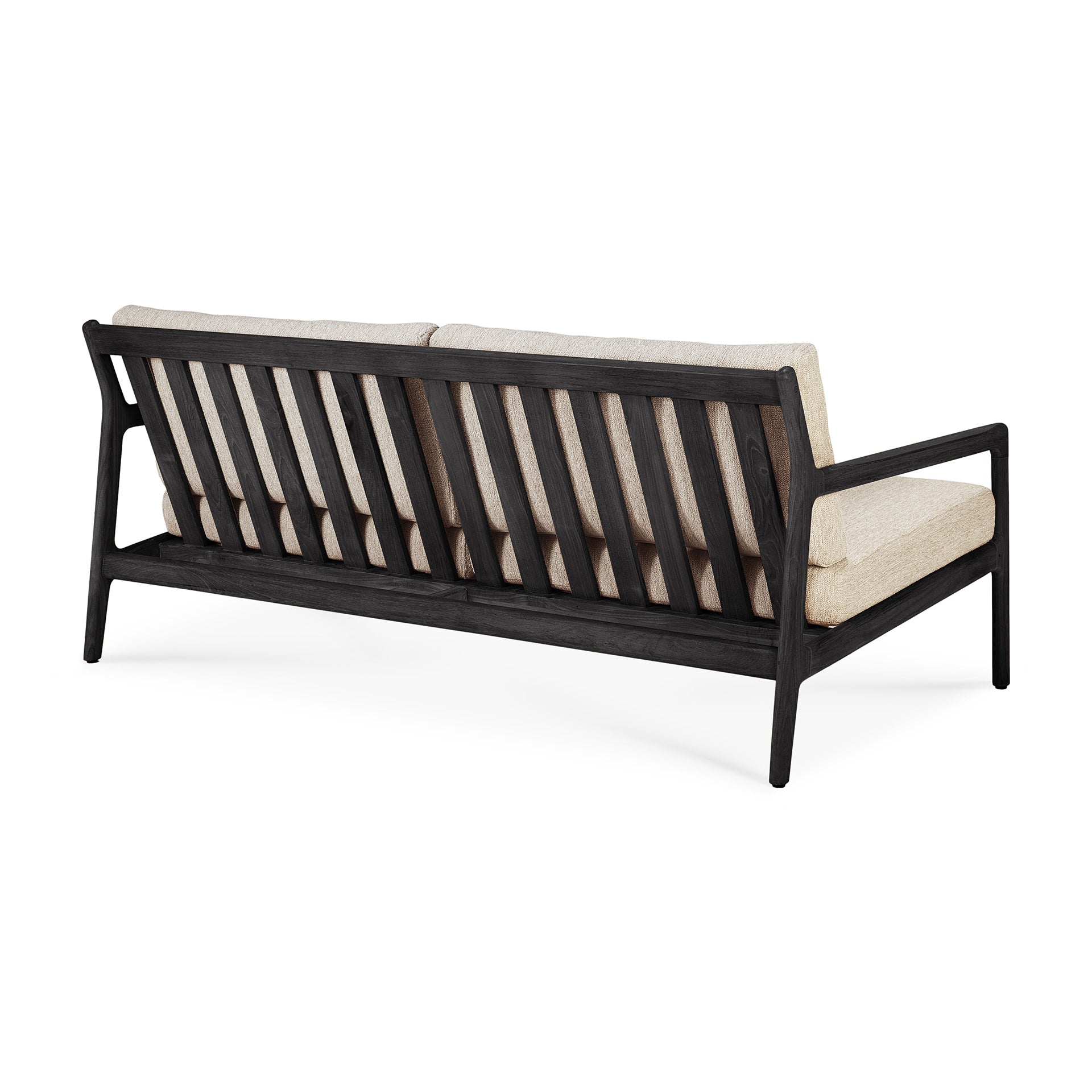 Jack Solid Black Teak Outdoor 2 Seater Sofa, Natural Fabric
