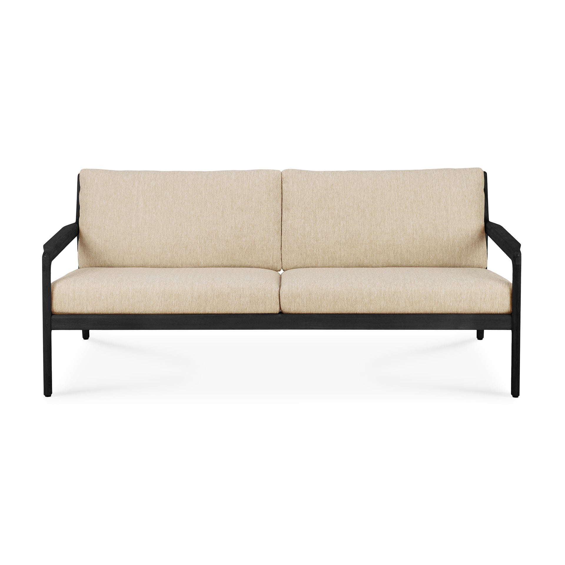 Jack Solid Black Teak Outdoor 2 Seater Sofa, Natural Fabric