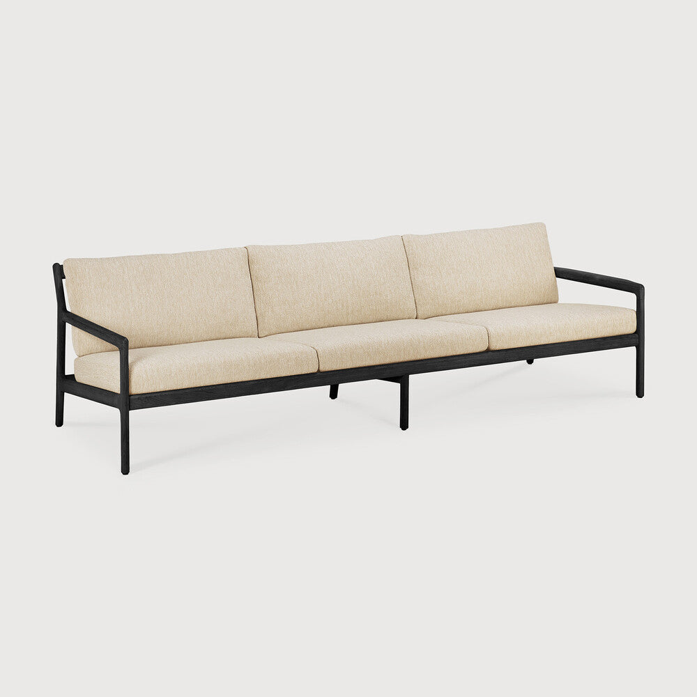 Jack Solid Black Teak Outdoor 3 Seater Sofa, Natural Fabric