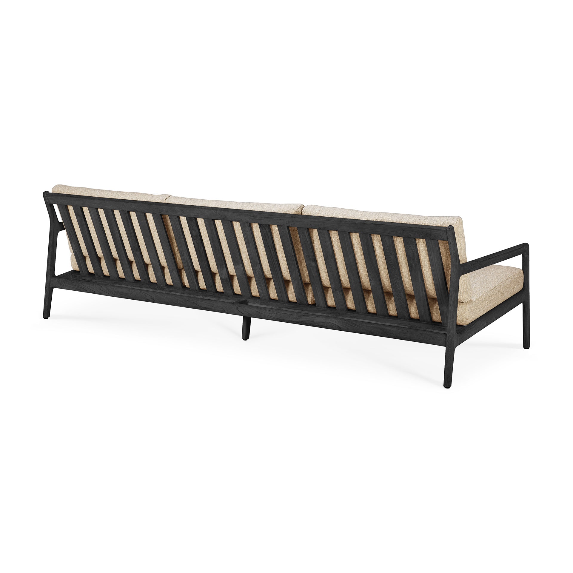 Jack Solid Black Teak Outdoor 3 Seater Sofa, Natural Fabric