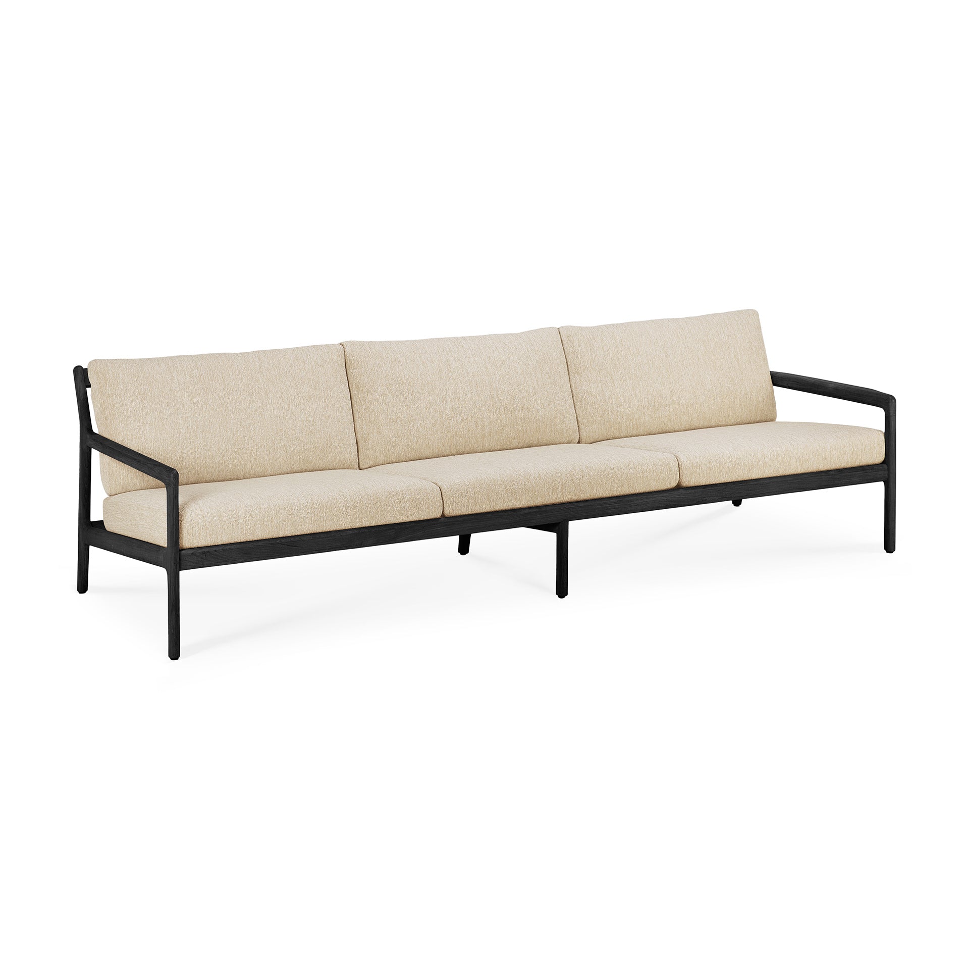 Jack Solid Black Teak Outdoor 3 Seater Sofa, Natural Fabric