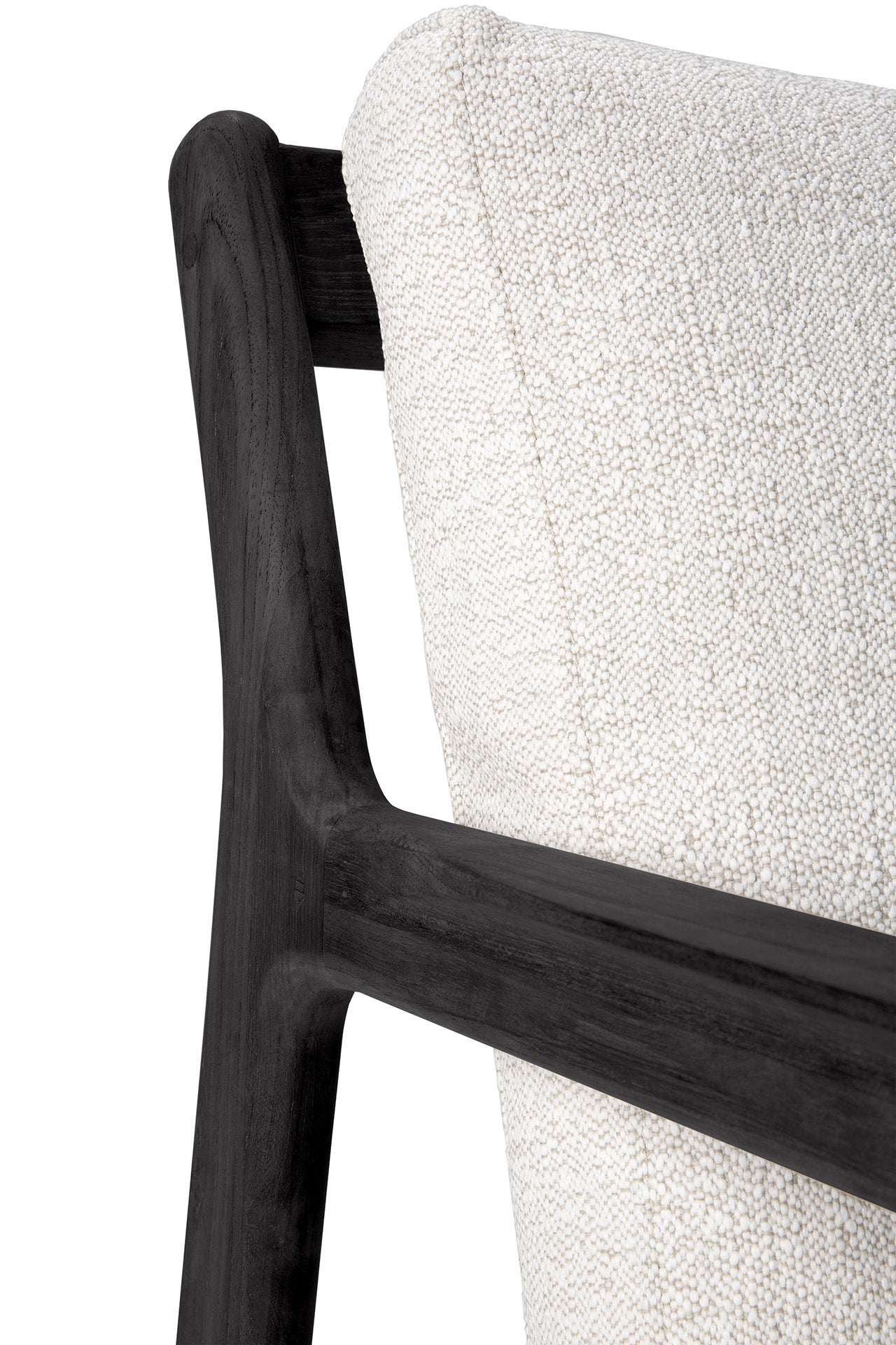 Jack Solid Black Teak Outdoor Lounge Chair, Off White Fabric