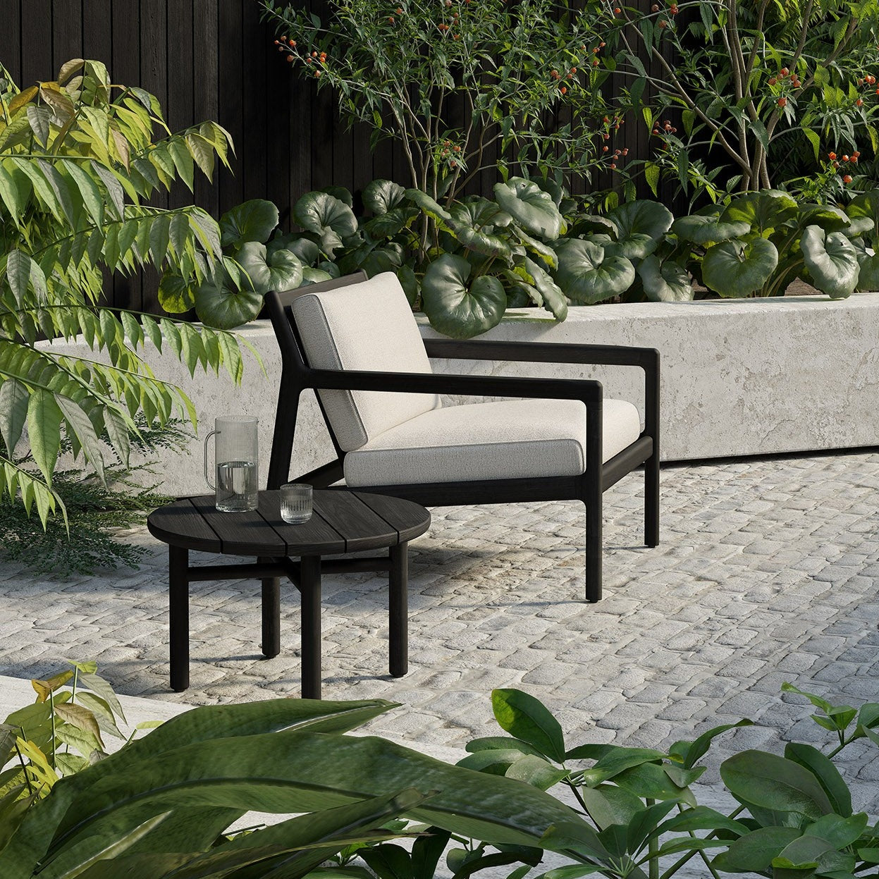 Quatro Solid Black Teak Outdoor Side Table
