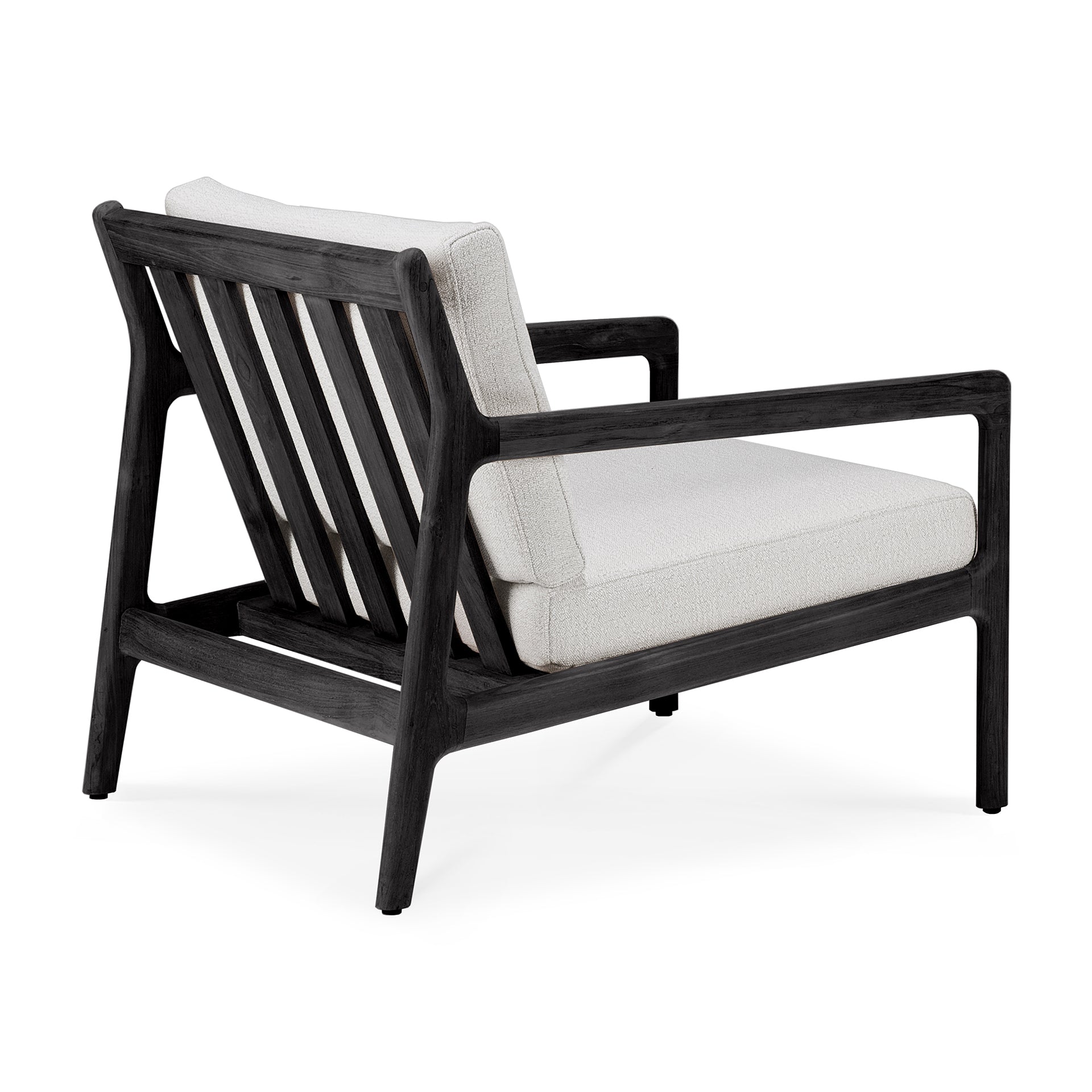 Jack Solid Black Teak Outdoor Lounge Chair, Off White Fabric