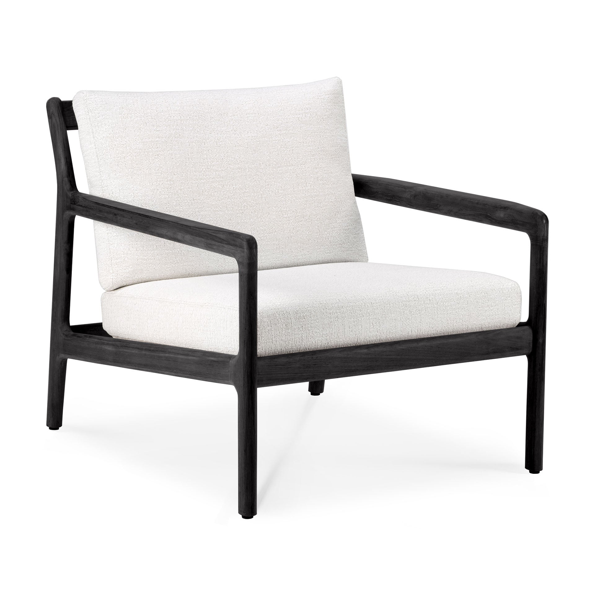 Jack Solid Black Teak Outdoor Lounge Chair, Off White Fabric