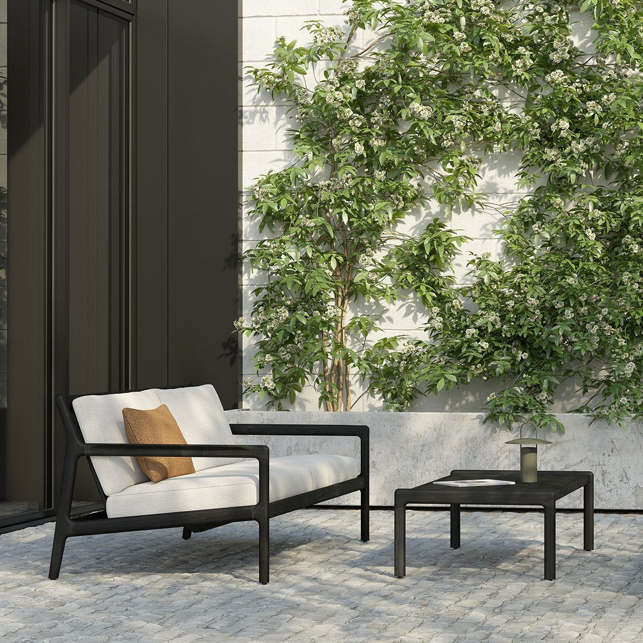 Jack Solid Black Teak Outdoor Coffee Table, 47.5