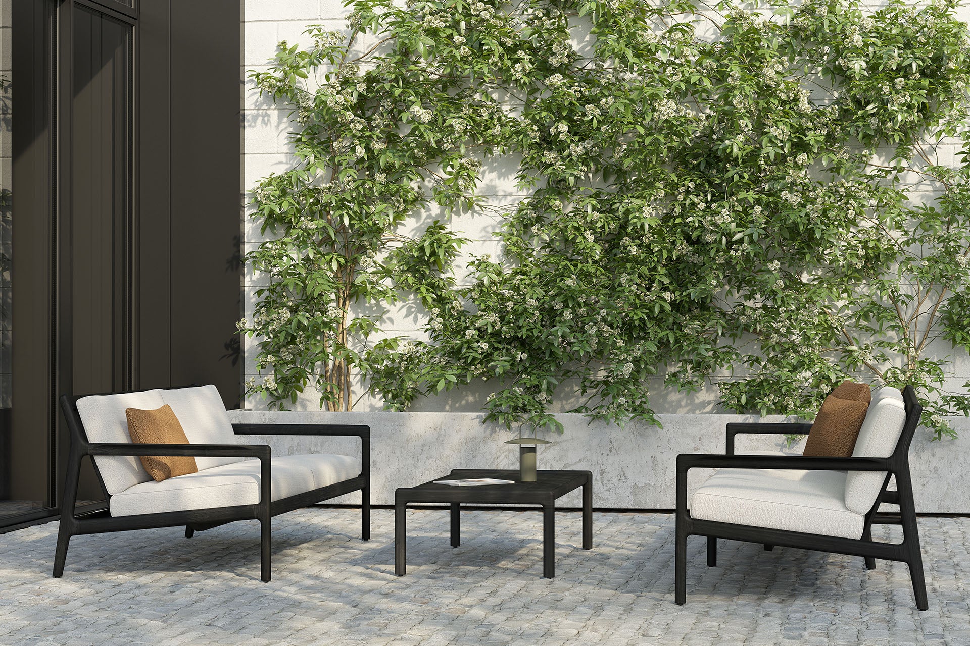 Jack Solid Black Teak Outdoor Coffee Table, 47.5