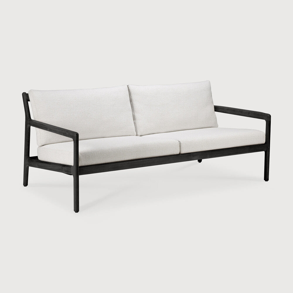 Jack Solid Black Teak Outdoor 2 Seater Sofa, Off White Fabric