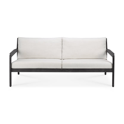 Jack Solid Black Teak Outdoor 2 Seater Sofa, Off White Fabric