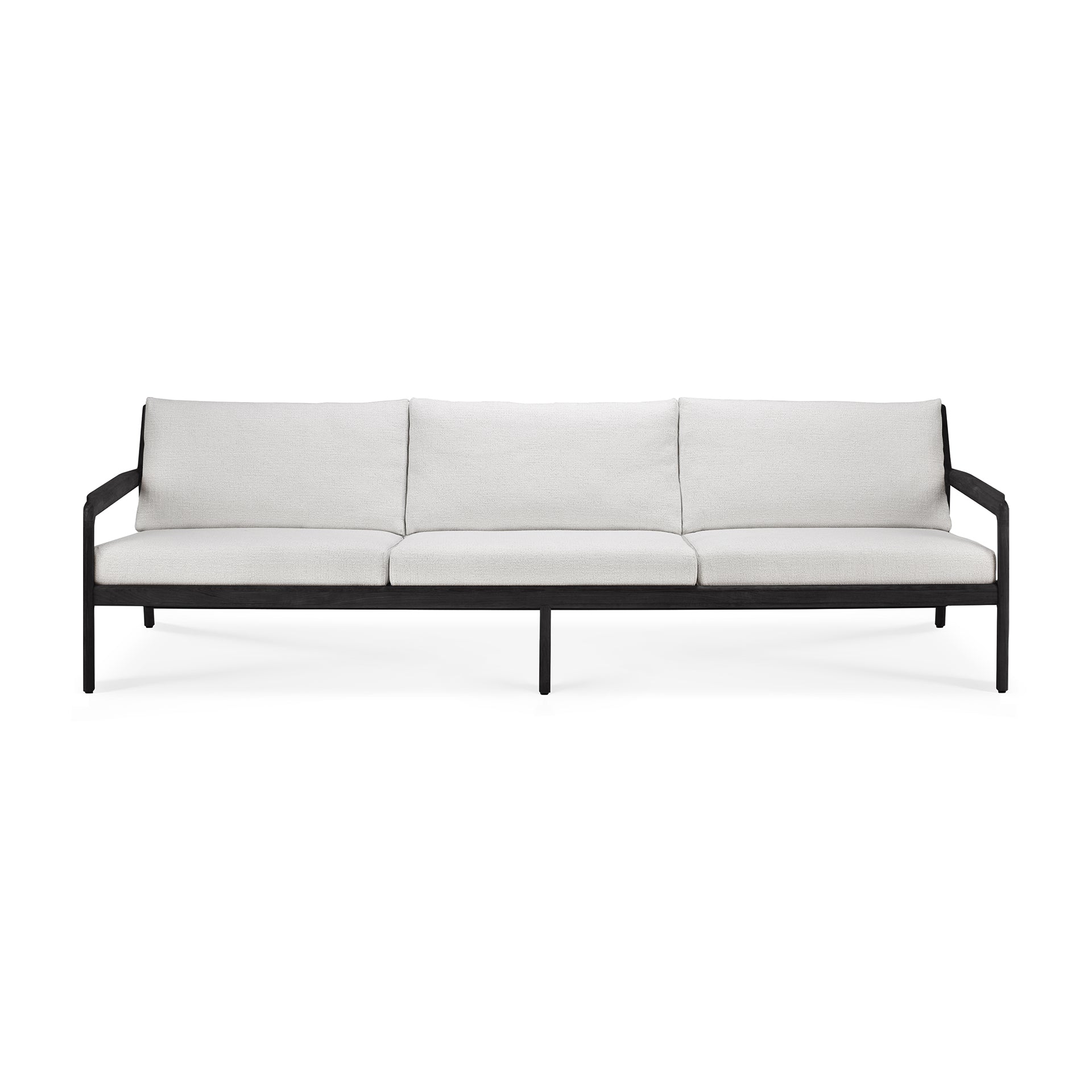 Jack Solid Black Teak Outdoor 3 Seater Sofa, Off White Fabric