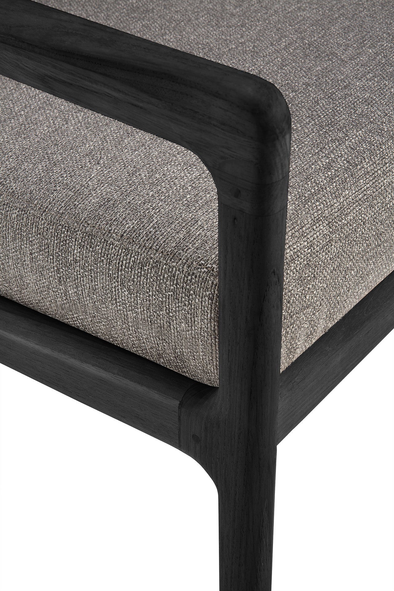 Jack Solid Black Teak Outdoor Lounge Chair, Mocha Fabric