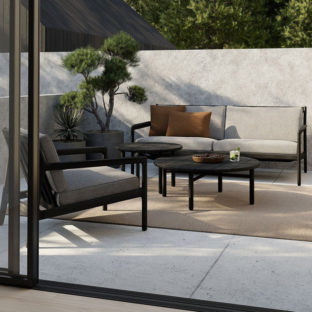 Quatro Solid Black Teak Outdoor Coffee Table, 27"