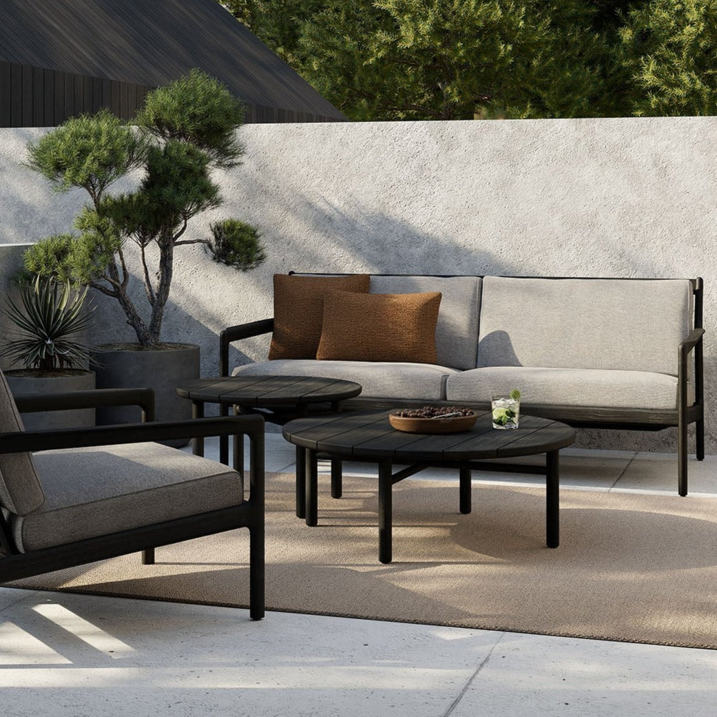 Jack Solid Black Teak Outdoor 2 Seater Sofa, Mocha Fabric