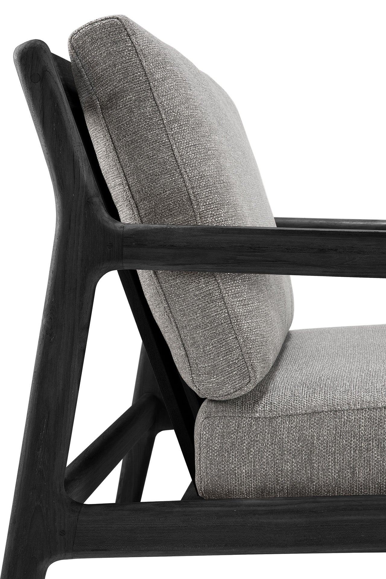 Jack Solid Black Teak Outdoor Lounge Chair, Mocha Fabric