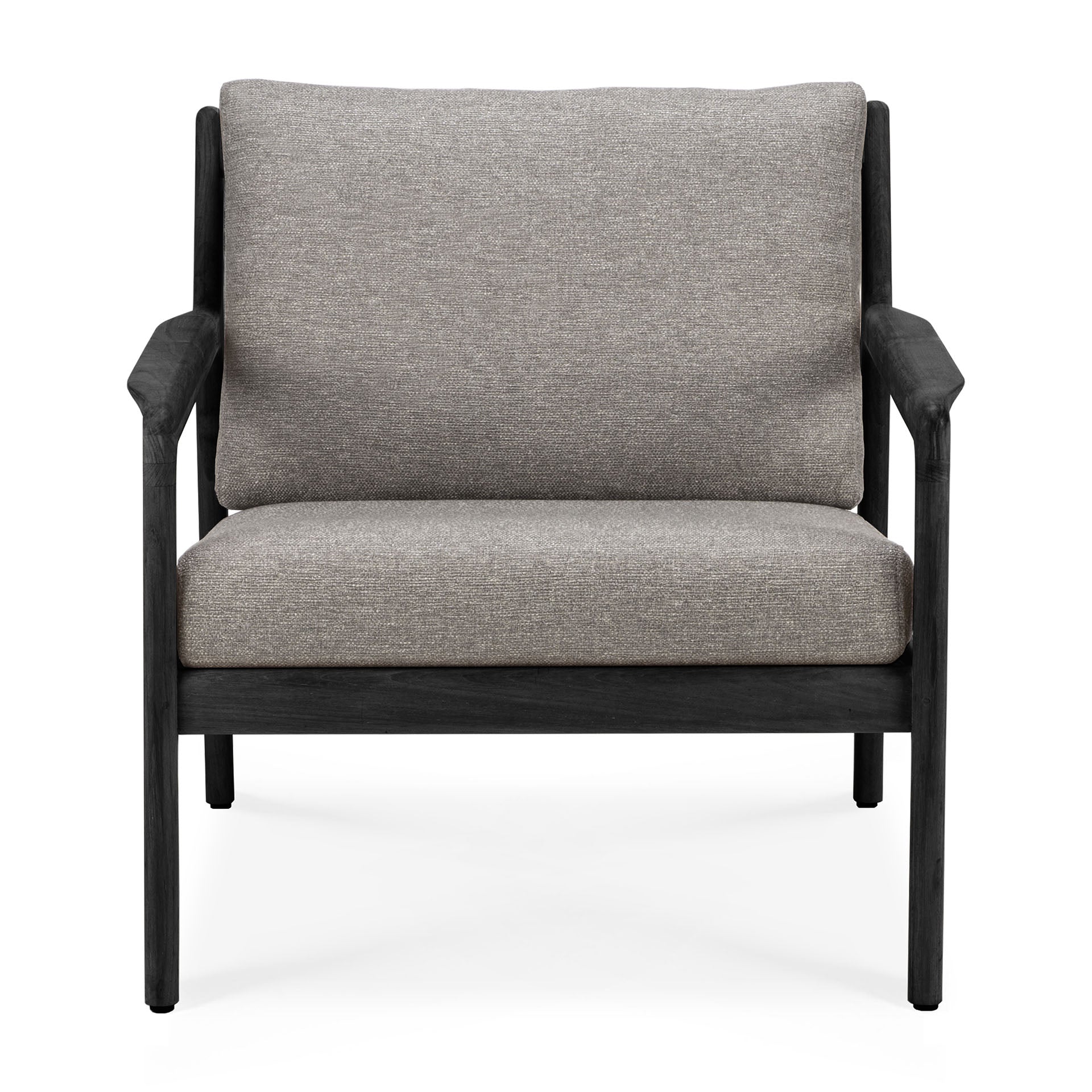 Jack Solid Black Teak Outdoor Lounge Chair, Mocha Fabric