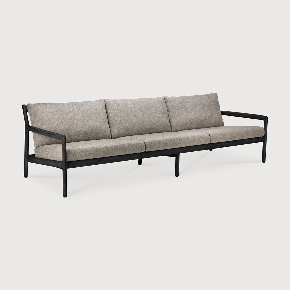 Jack Solid Black Teak Outdoor 3 Seater Sofa, Mocha Fabric