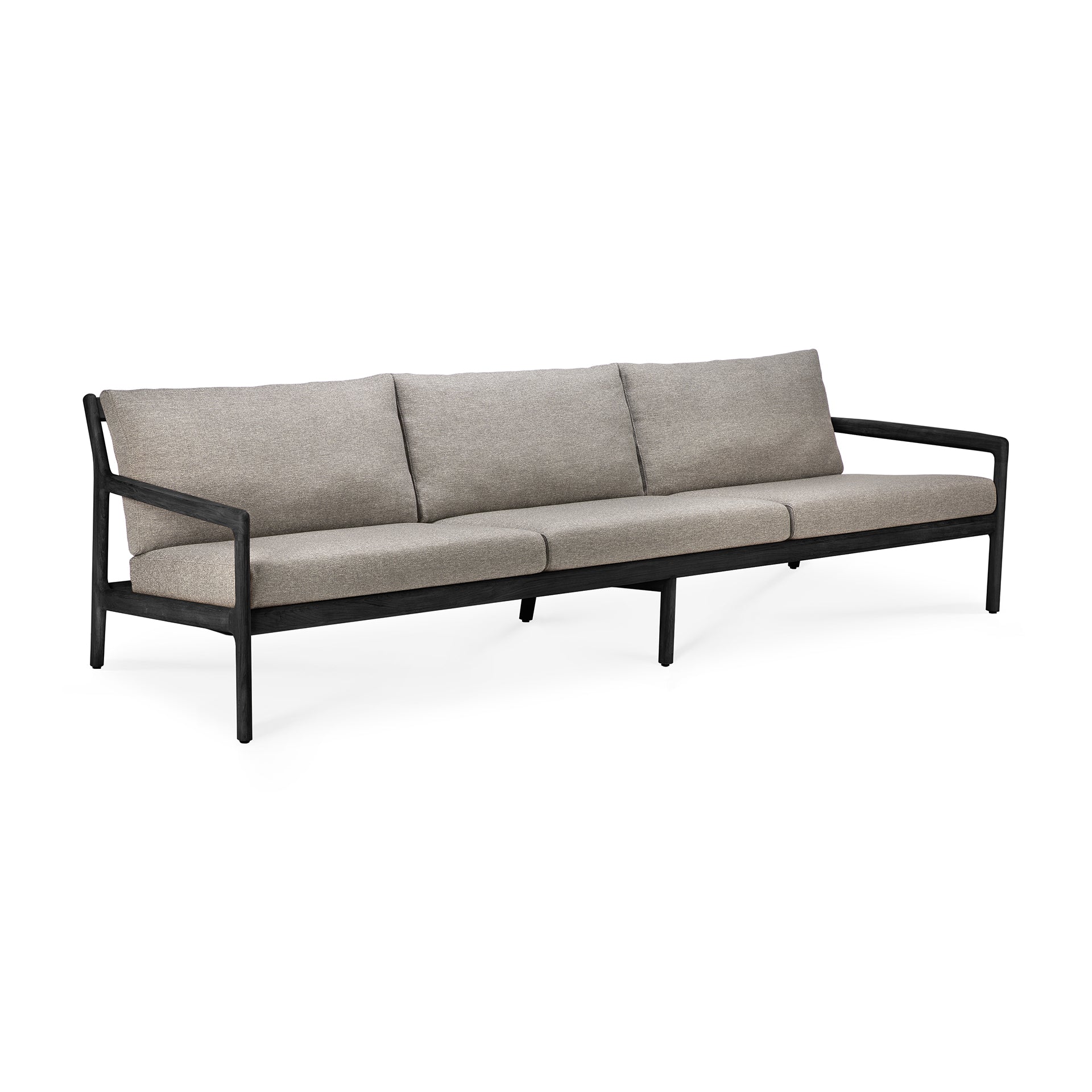 Jack Solid Black Teak Outdoor 3 Seater Sofa, Mocha Fabric