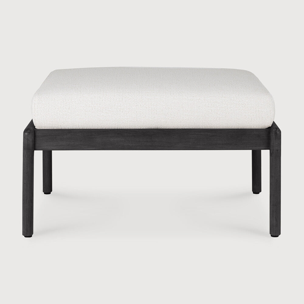 Jack Solid Black Teak Outdoor Footstool, Off White