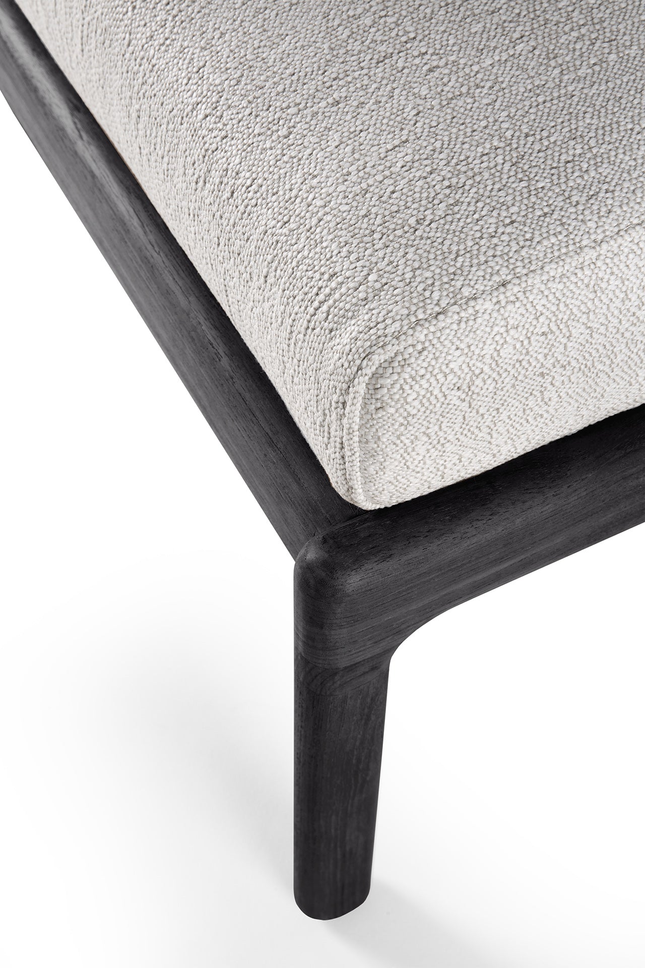 Jack Solid Black Teak Outdoor Footstool, Off White