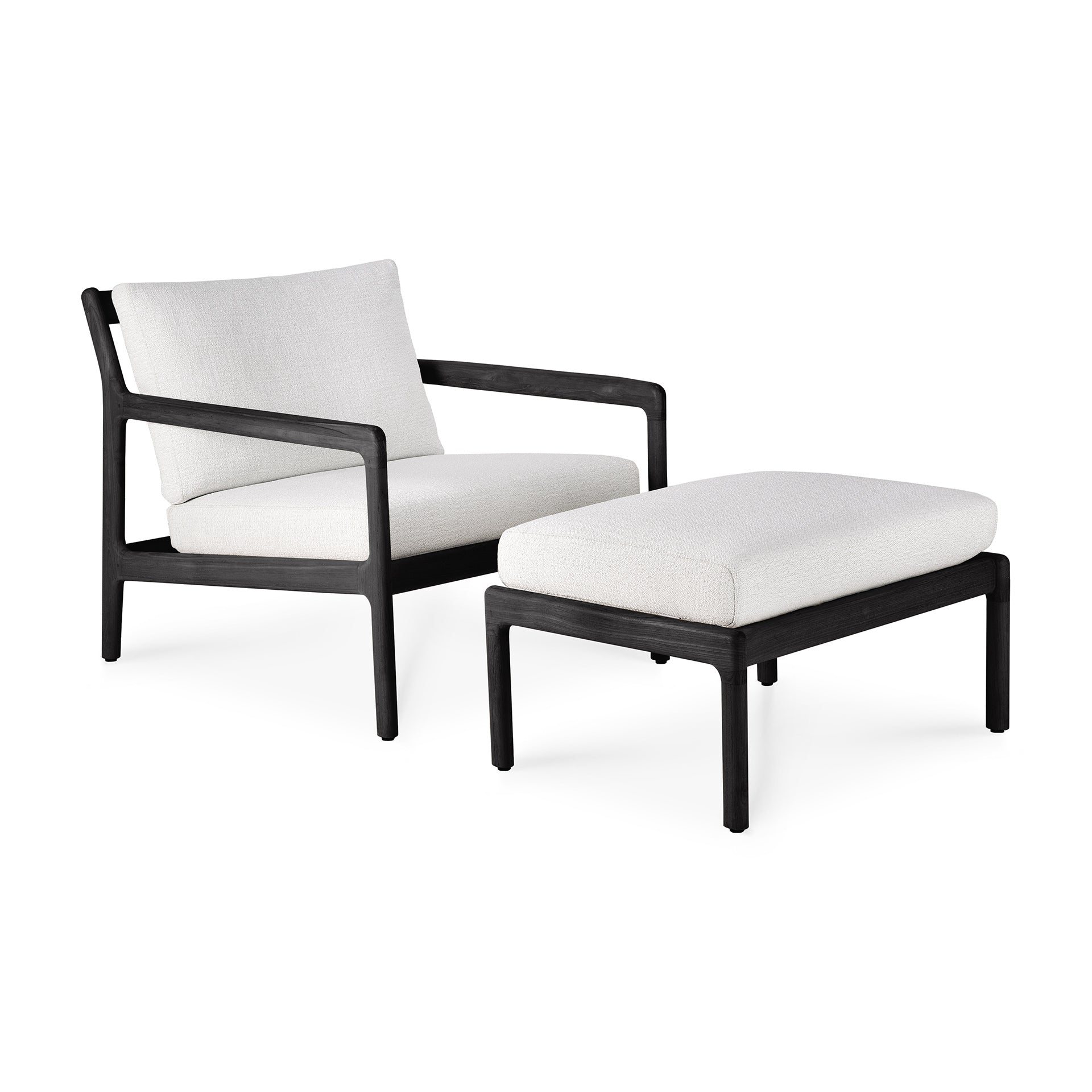 Jack Solid Black Teak Outdoor Footstool, Off White