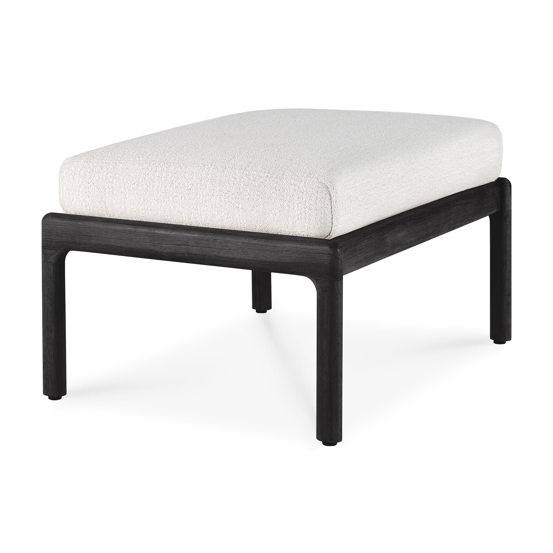 Jack Solid Black Teak Outdoor Footstool, Off White