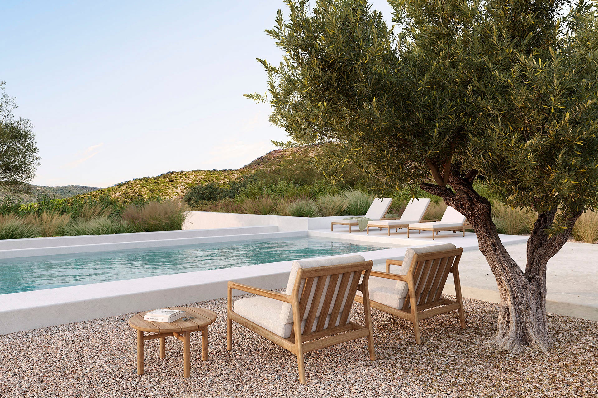 Jack Solid Teak Outdoor Adjustable Lounger, Off White Fabric