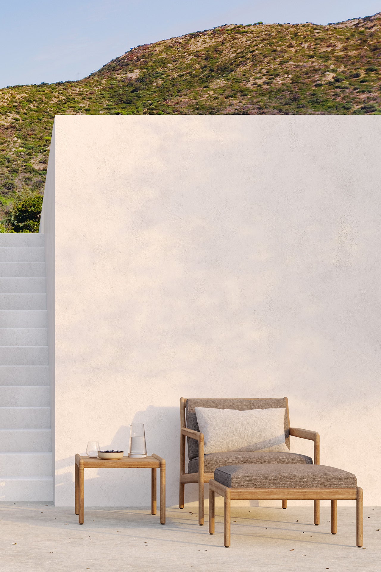 Jack Solid Teak Outdoor Footstool, Mocha