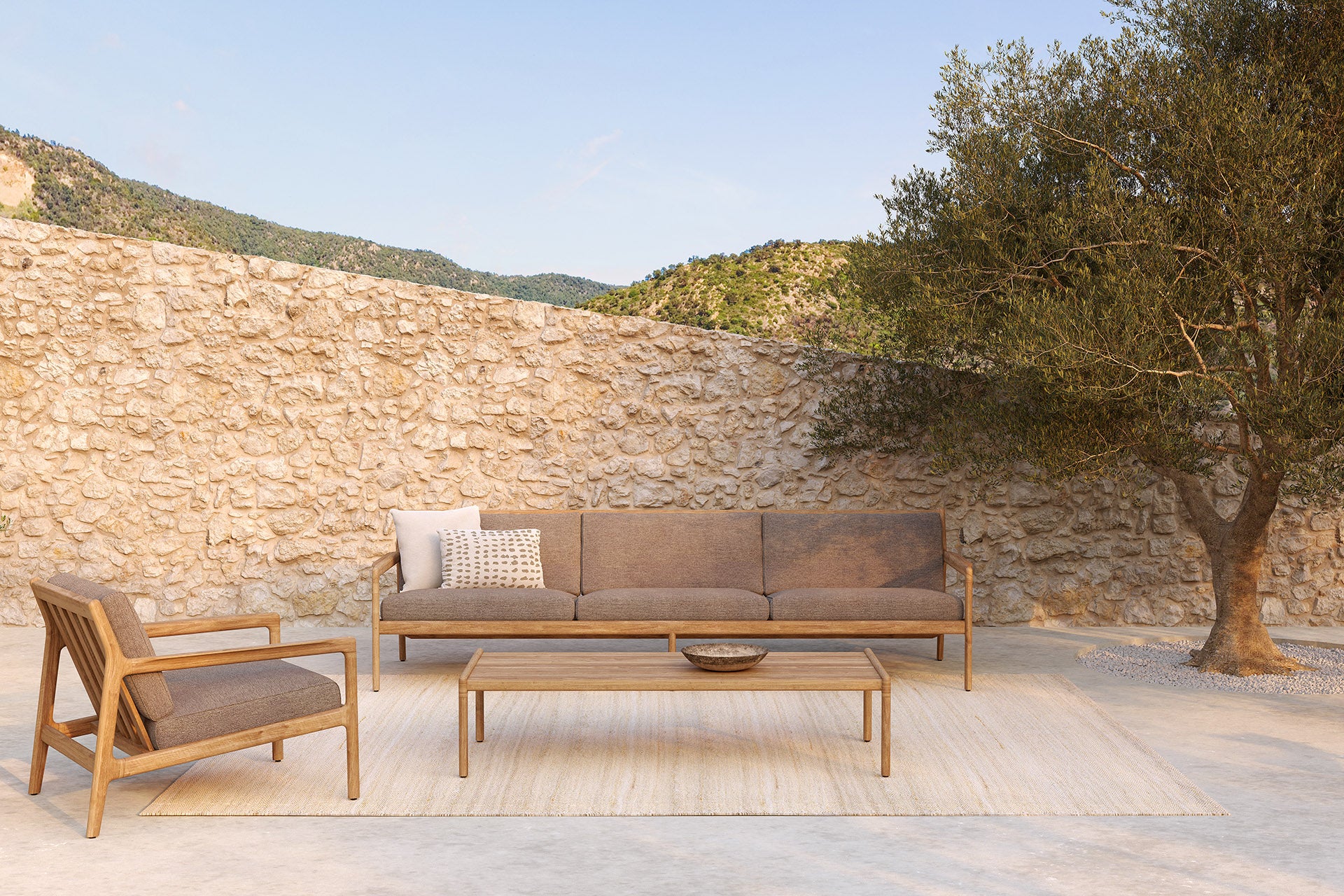 Jack Solid Teak Outdoor Lounge Chair, Mocha Fabric