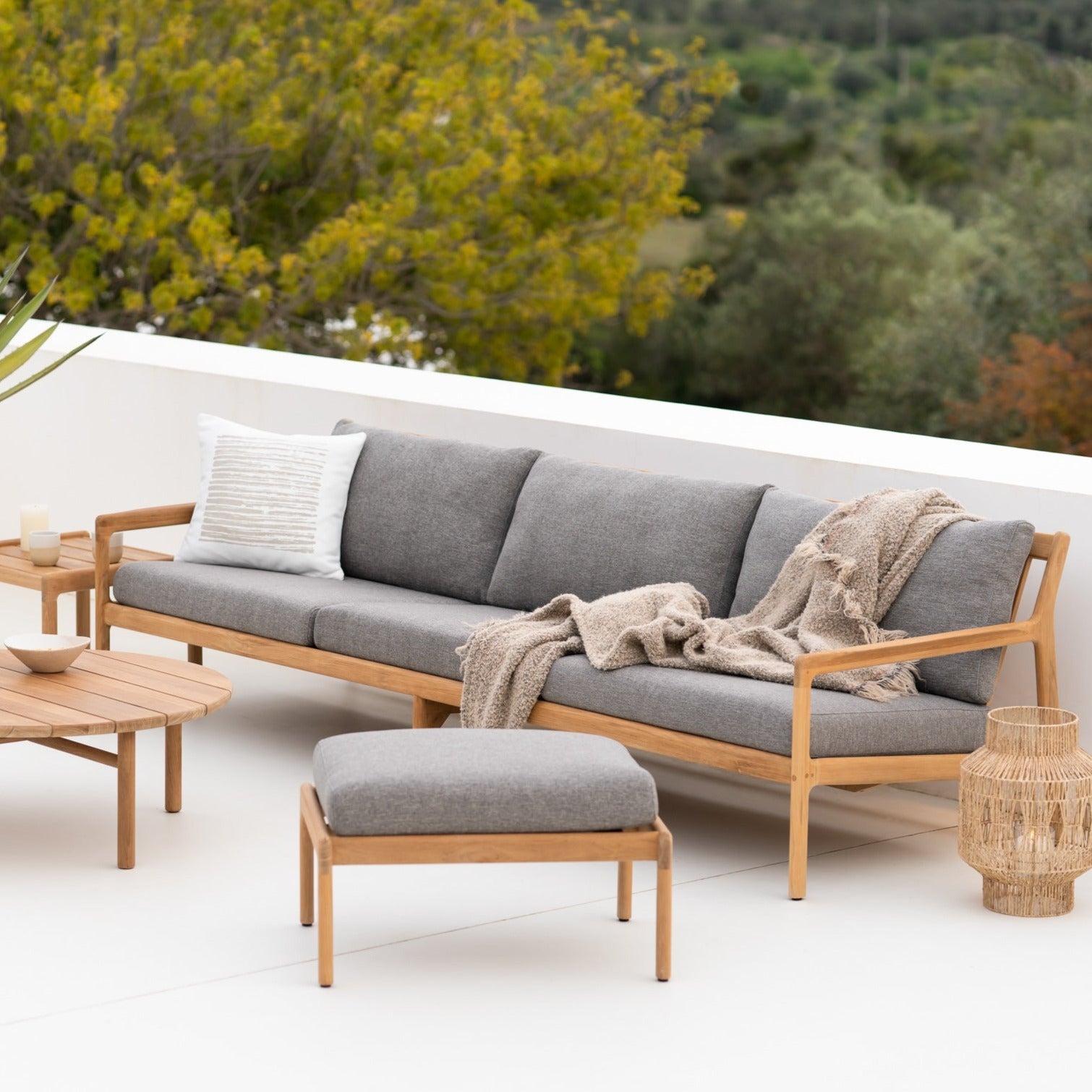 Jack Solid Teak Outdoor 3 Seater Sofa, Mocha Fabric