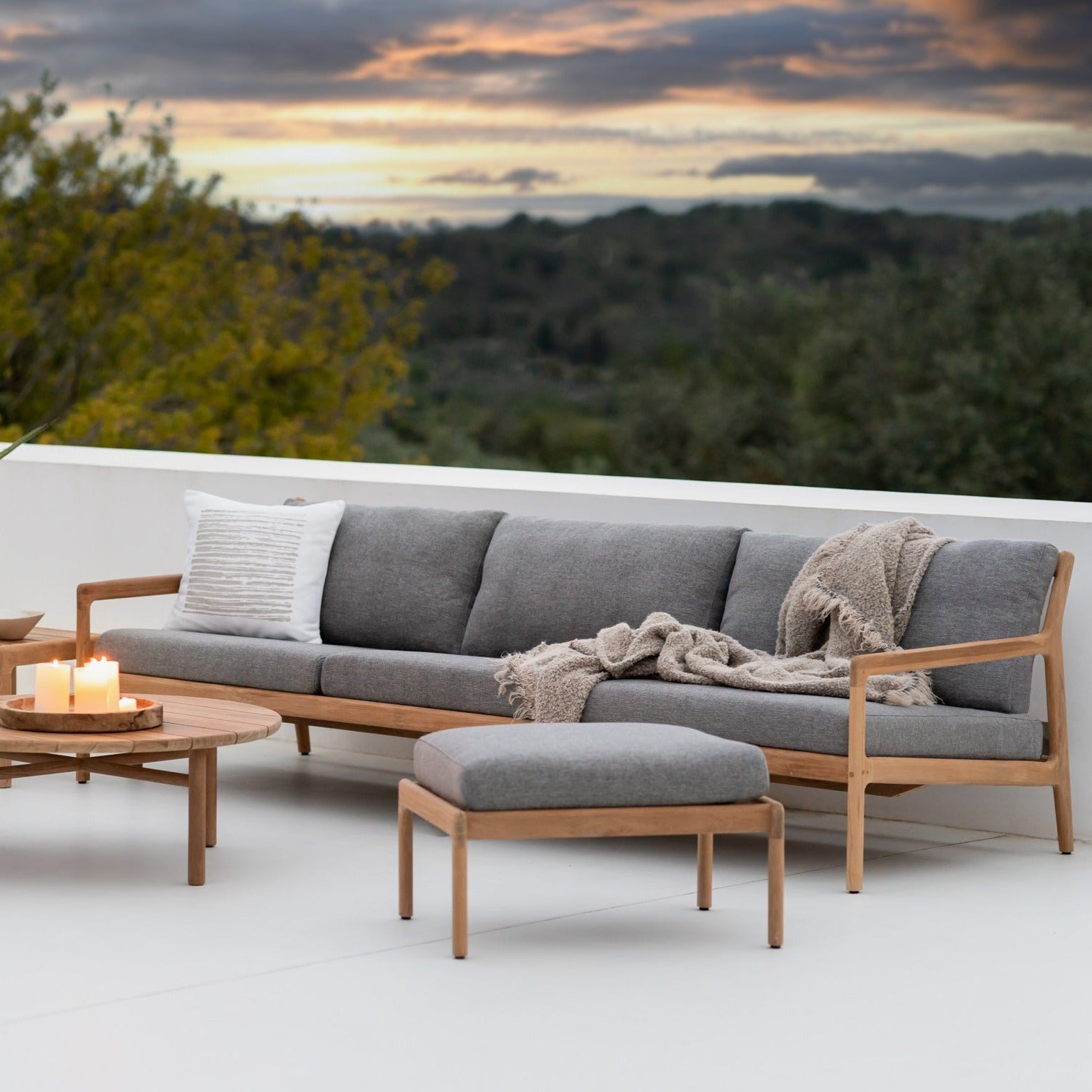 Jack Solid Teak Outdoor Footstool, Mocha