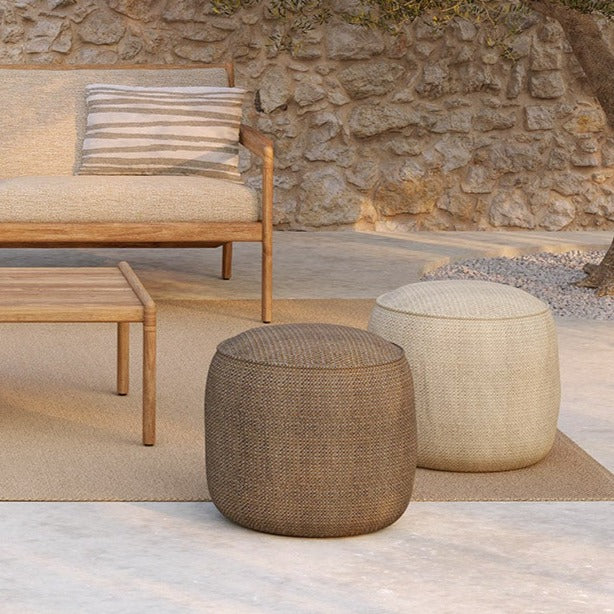 Donut Outdoor Pouf, Mocha Check Fabric