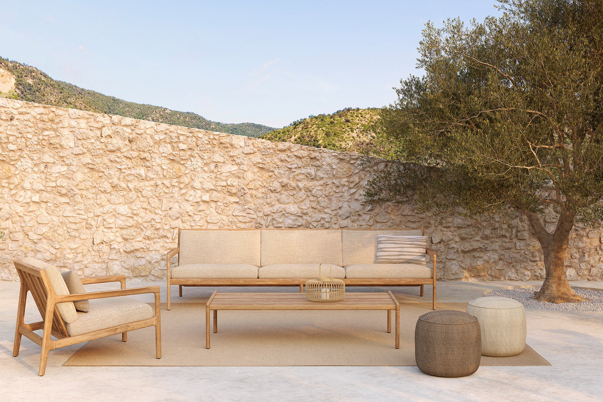 Donut Outdoor Pouf, Mocha Check Fabric