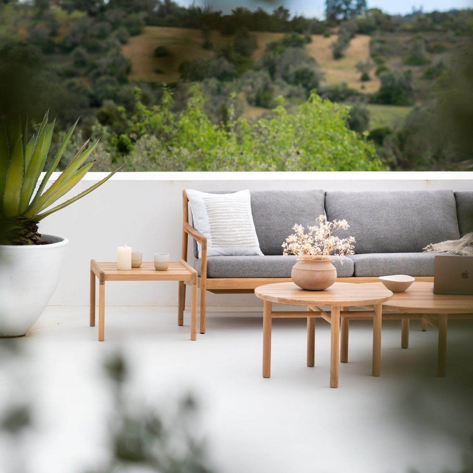 Jack Solid Teak Outdoor 3 Seater Sofa, Mocha Fabric