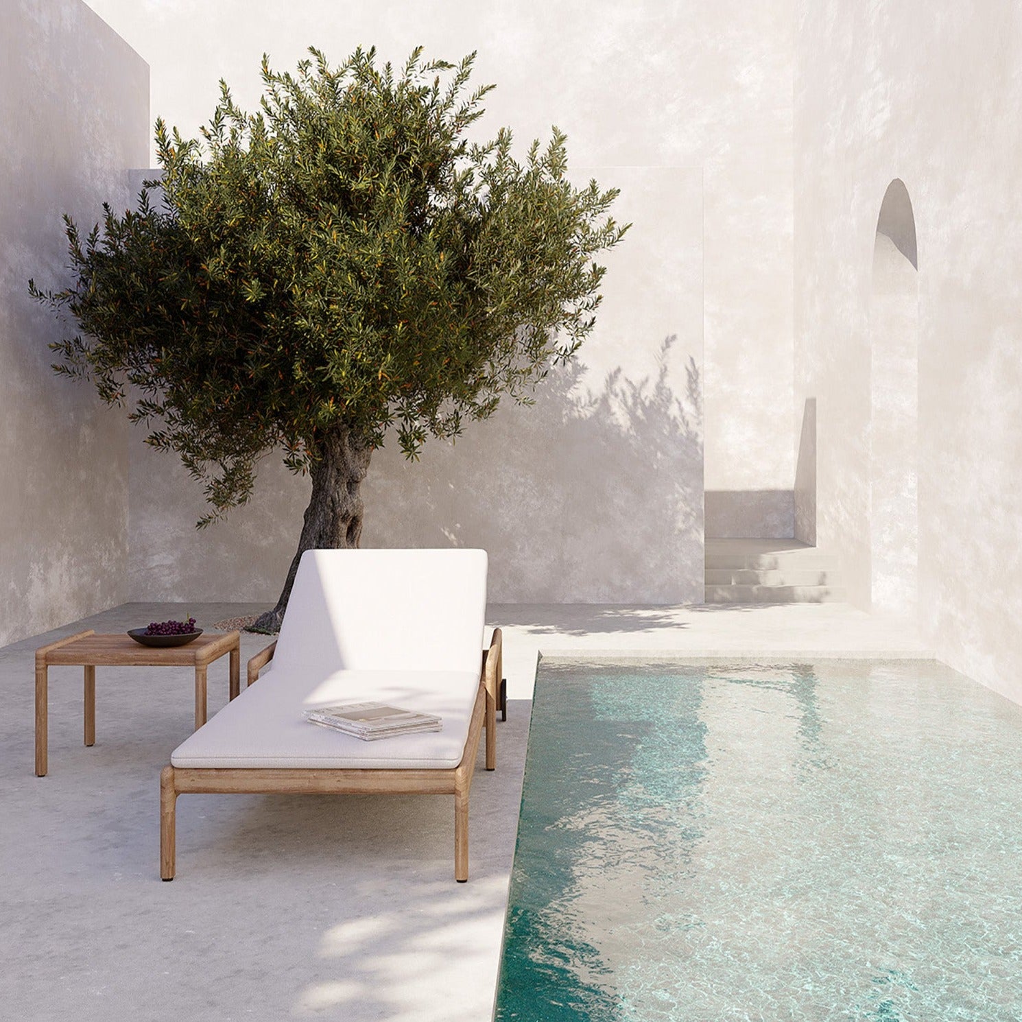 Jack Outdoor Adjustable Lounger Thin Cushion, Off White Fabric