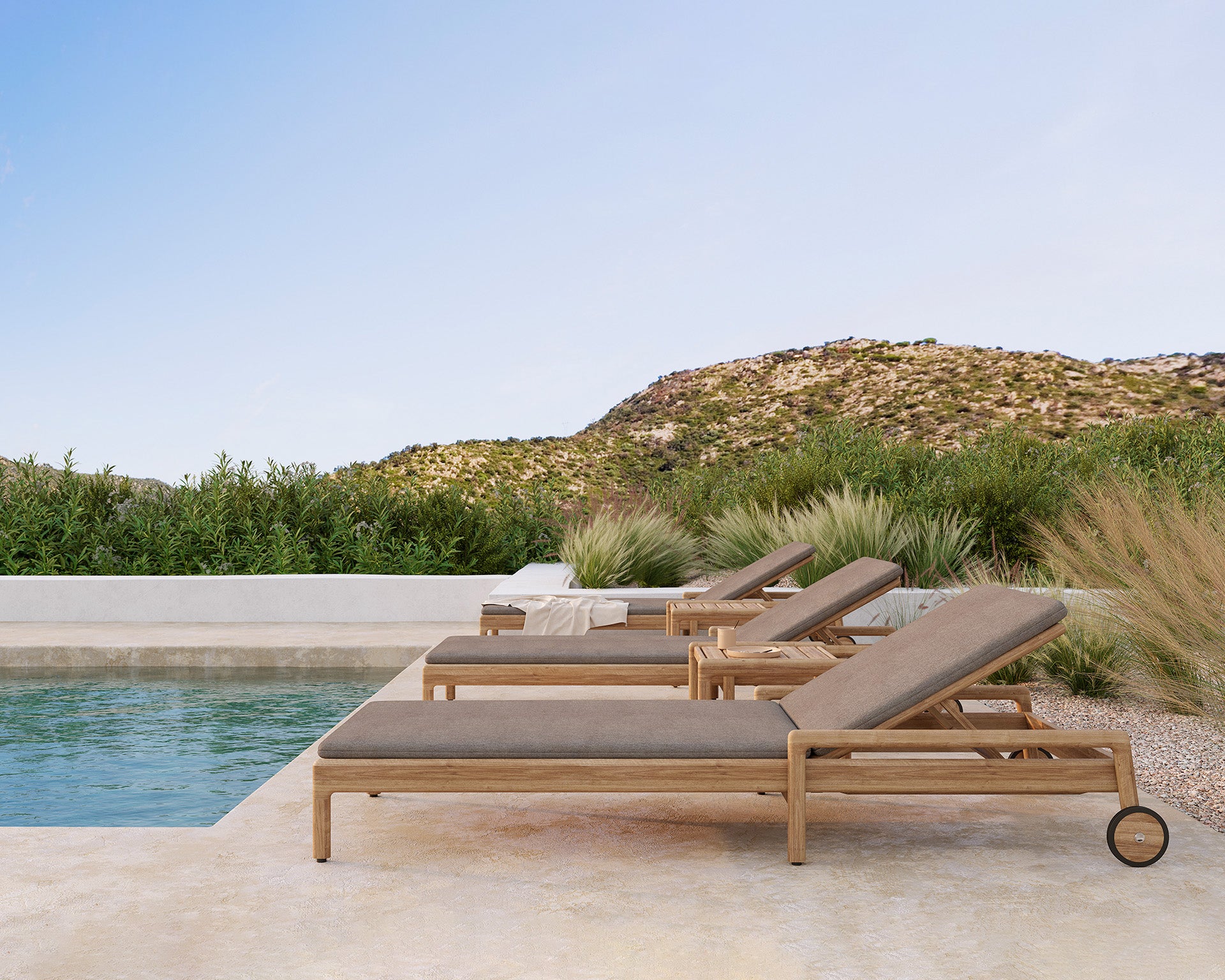 Jack Outdoor Adjustable Lounger Thin Cushion, Mocha Fabric