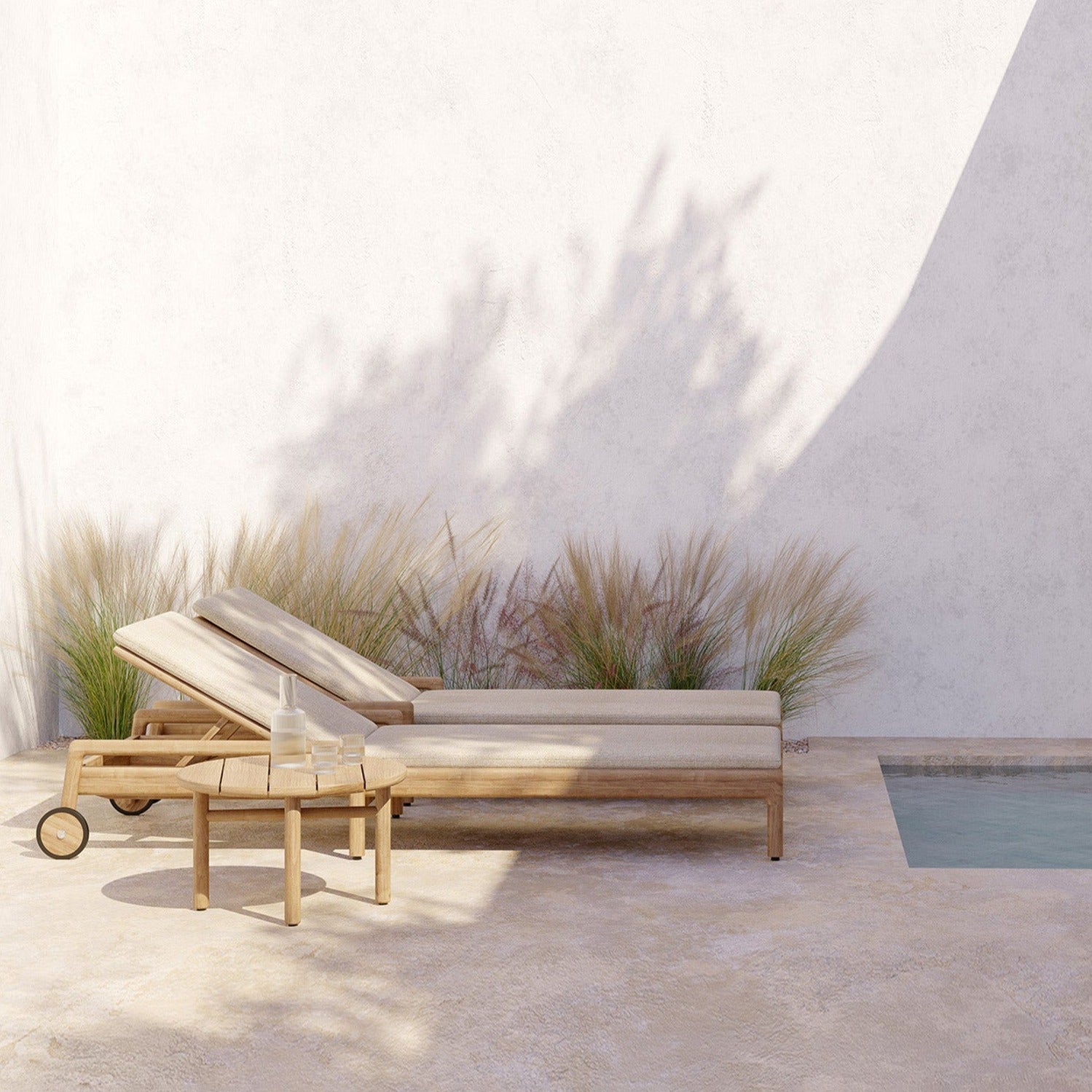 Jack Outdoor Adjustable Lounger Cushion, Natural Fabric