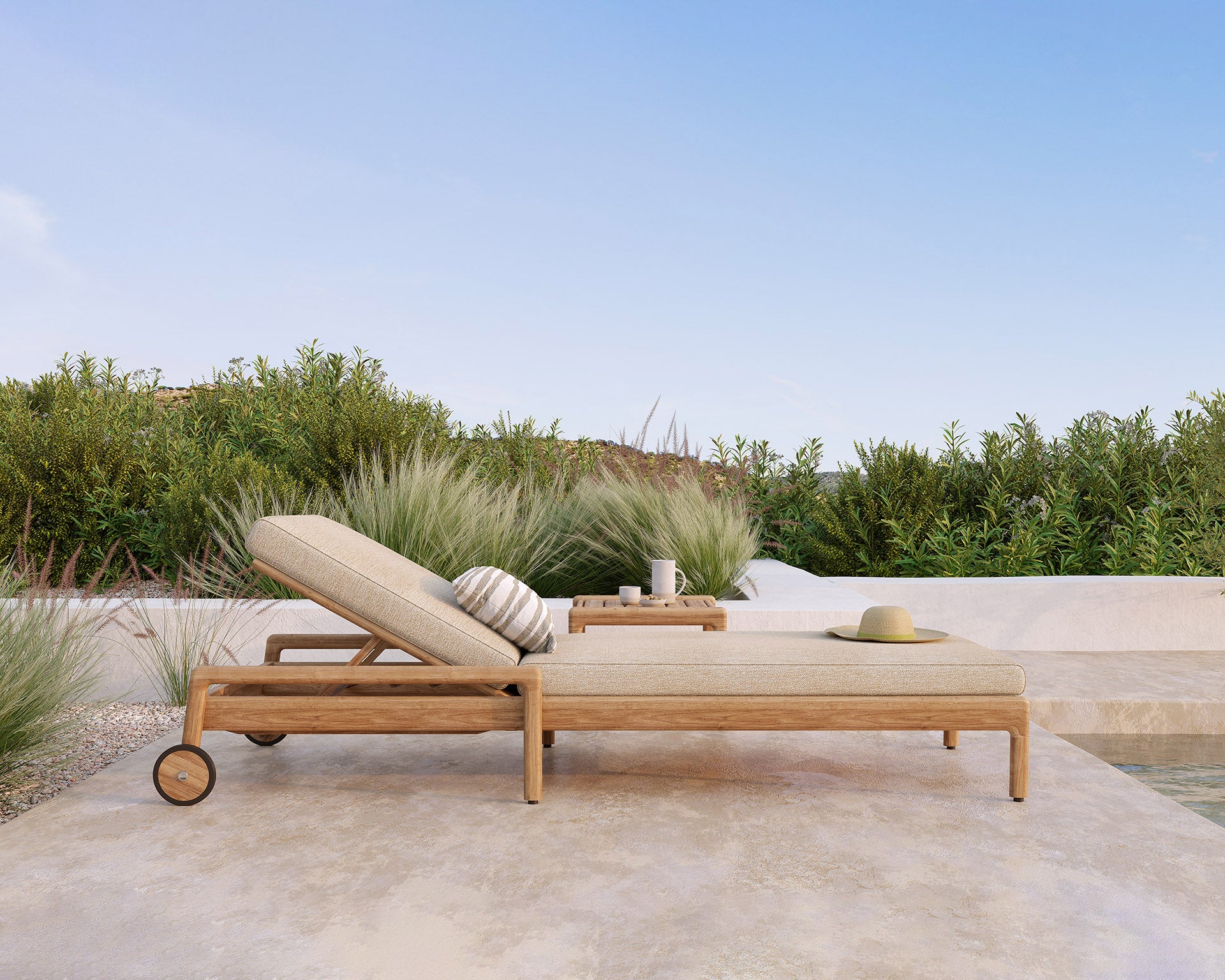 Jack Outdoor Adjustable Lounger Cushion, Natural Fabric