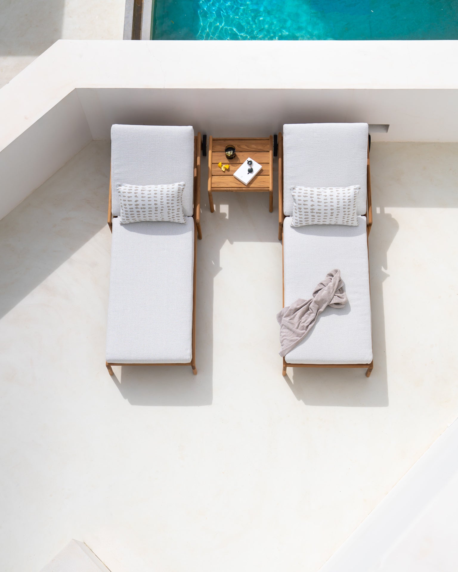 Jack Solid Teak Outdoor Adjustable Lounger, Off White Fabric