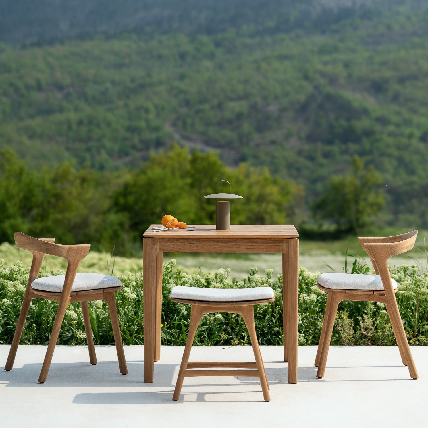Osso Teak Outdoor Stool - Off White Fabric