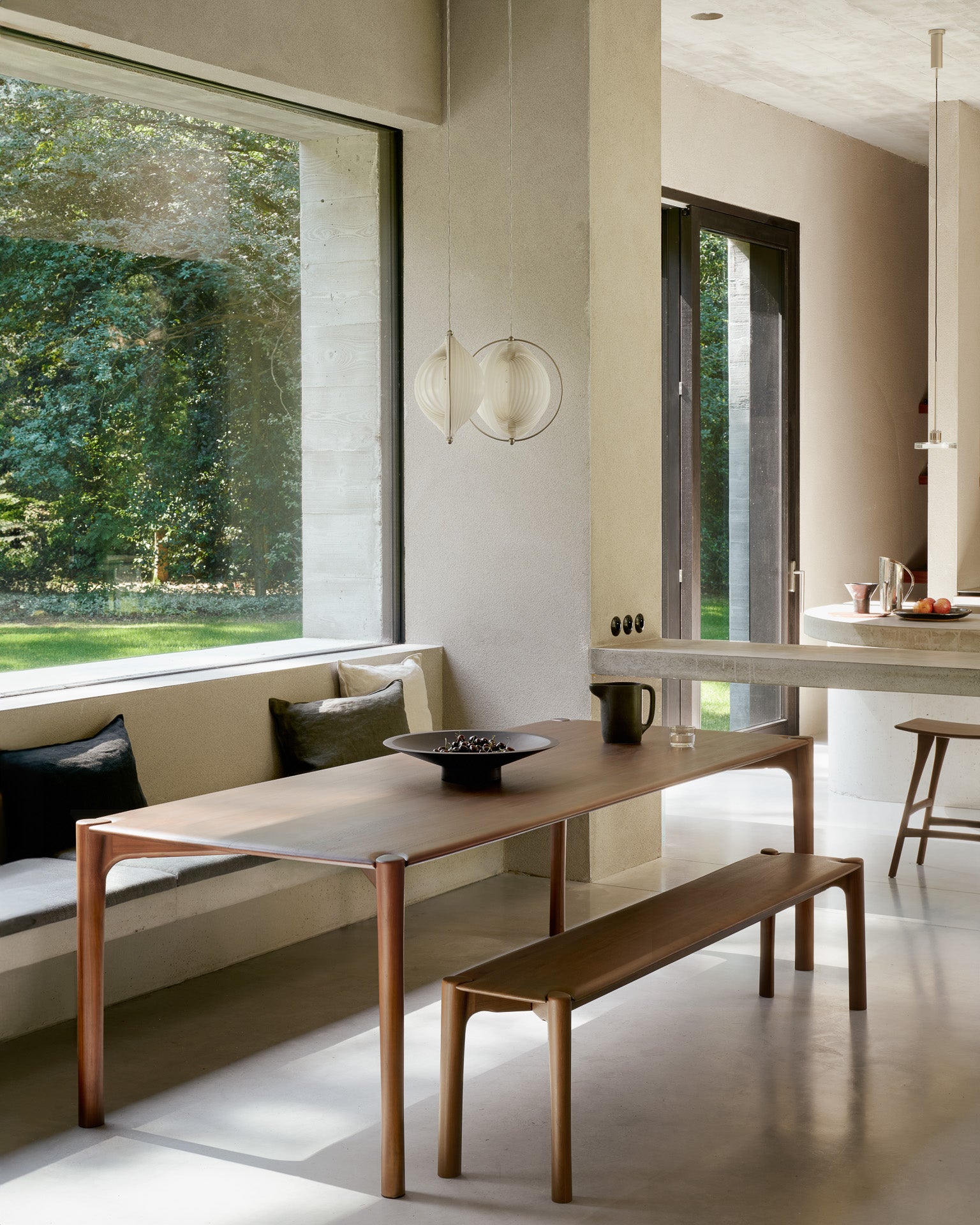 PI dining table - varnished teak - brown - rectangular