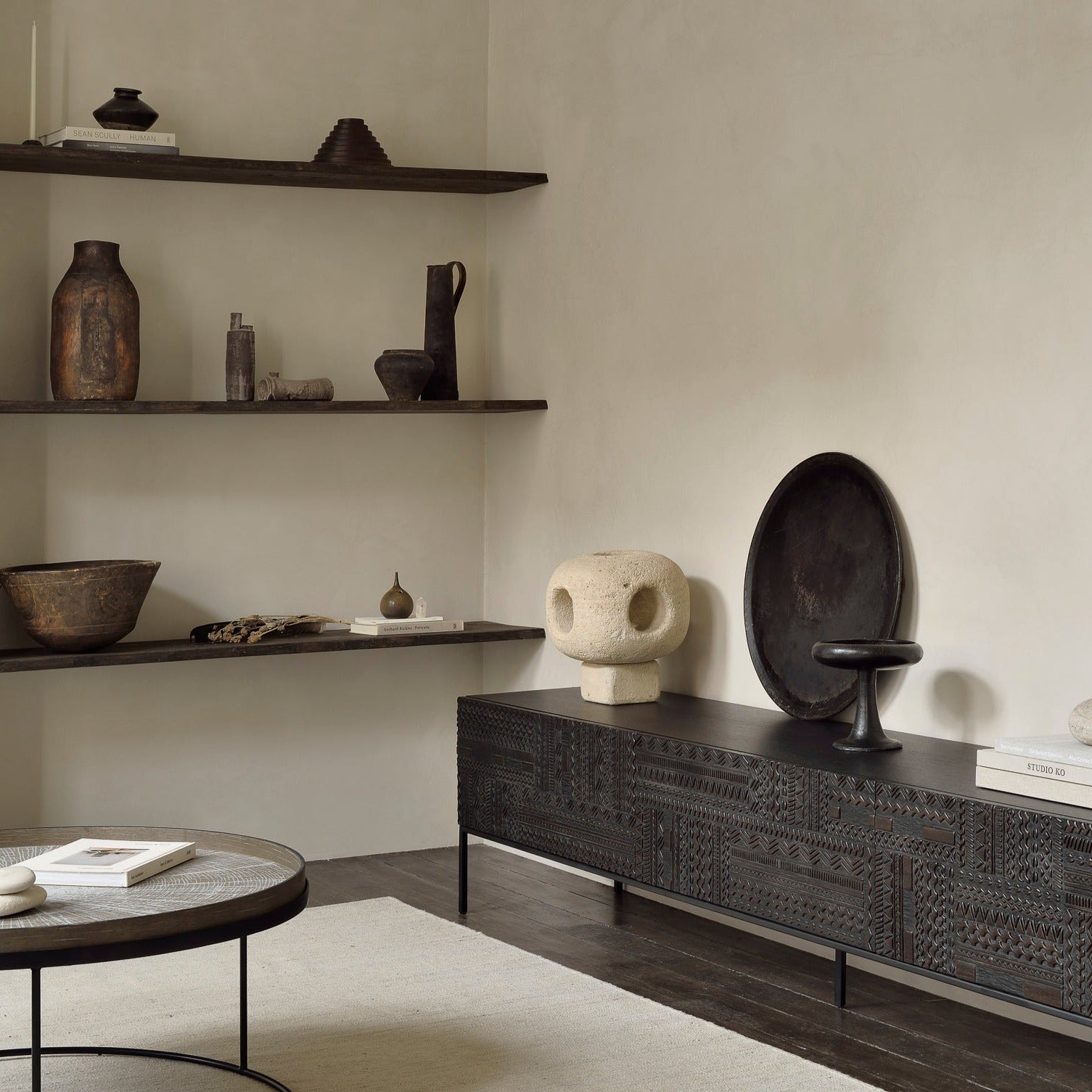 Tabwa Black Teak Media Console, 94.5"