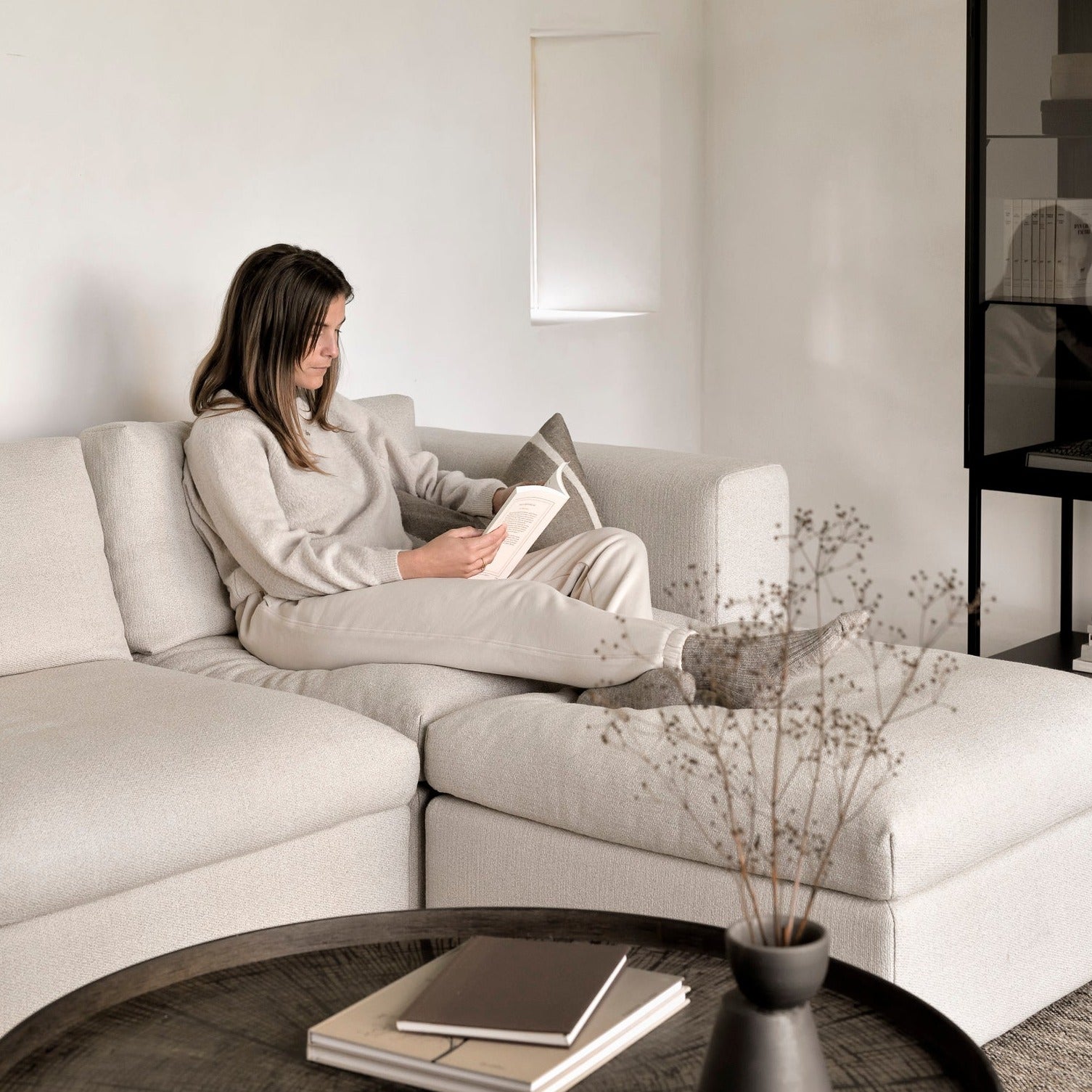 Mellow End Seater With Left Arm Eco Fabric Sofa, Off White