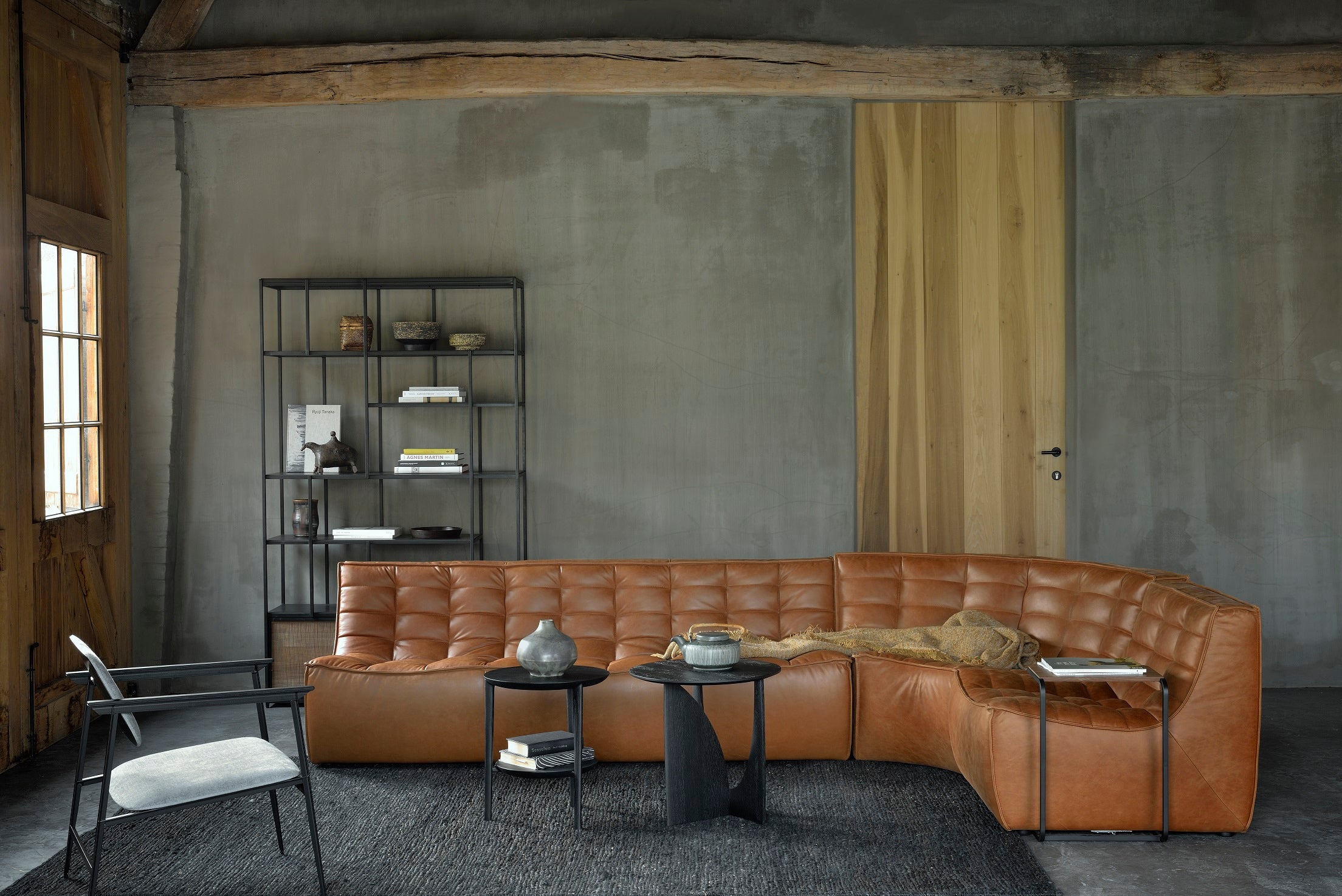 N701 Round Corner Sofa, Old Saddle Leather